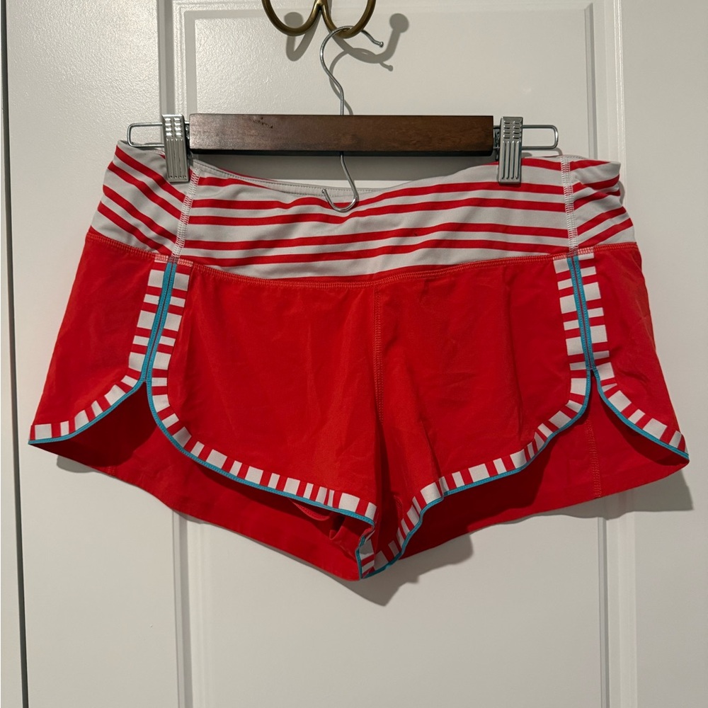 Lululemon vintage Red Striped Waist Athletic Shorts with Teal Trim